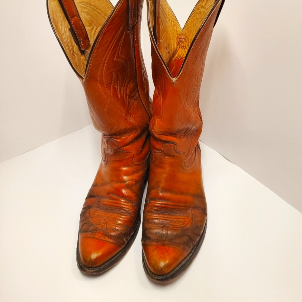 VINTAGE JUSTIN MEN’S LEATHER WESTERN COWBOY BOOTS COPPER 2497 SIZE 9.5 D